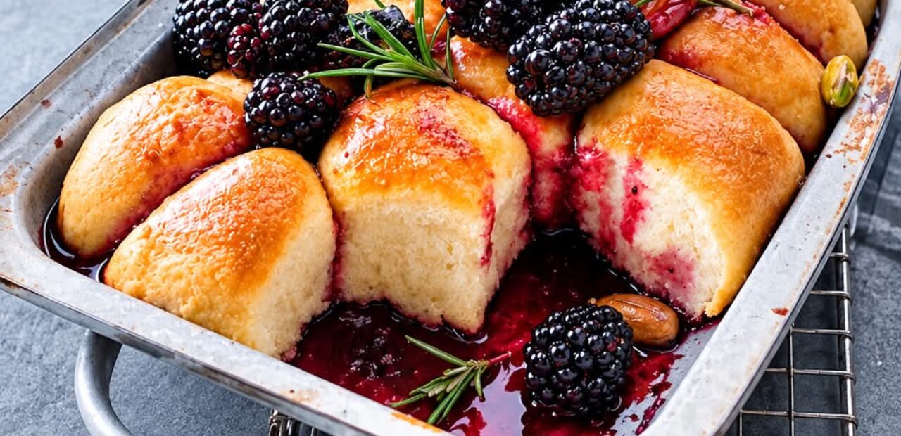 Pflaumenmus Buchteln mit Brombeeren Rezept