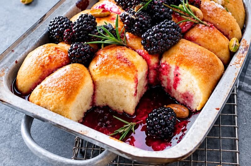 Pflaumenmus Buchteln mit Brombeeren Rezept