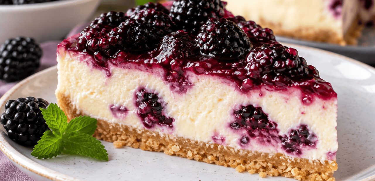 Dieser cremige Cheesecake mit Frischkäse, Joghurt und frischen Brombeeren ist ein einfaches und köstliches Dessert für jeden Anlass. Der knusprige Boden aus Butterkeksen und Haferflocken harmoniert perfekt mit der leichten Zitronennote der Creme und der natürlichen Süße von Honig. Durch die fruchtigen Brombeeren erhält der Kuchen eine erfrischende, leicht säuerliche Note, die ihn besonders sommerlich macht. Der Cheesecake wird ohne komplizierte Zutaten zubereitet und eignet sich ideal für Anfänger und alle, die ein schnelles, aber beeindruckendes Dessert suchen. Ob für Familie, Gäste oder als süße Belohnung zwischendurch – dieser Kuchen überzeugt durch seine cremige Konsistenz und den ausgewogenen Geschmack. Ein perfektes Rezept für alle, die einen fruchtigen, leichten Cheesecake mit Brombeeren rezept