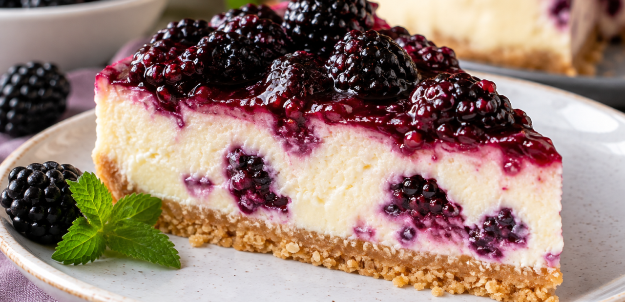 Dieser cremige Cheesecake mit Frischkäse, Joghurt und frischen Brombeeren ist ein einfaches und köstliches Dessert für jeden Anlass. Der knusprige Boden aus Butterkeksen und Haferflocken harmoniert perfekt mit der leichten Zitronennote der Creme und der natürlichen Süße von Honig. Durch die fruchtigen Brombeeren erhält der Kuchen eine erfrischende, leicht säuerliche Note, die ihn besonders sommerlich macht. Der Cheesecake wird ohne komplizierte Zutaten zubereitet und eignet sich ideal für Anfänger und alle, die ein schnelles, aber beeindruckendes Dessert suchen. Ob für Familie, Gäste oder als süße Belohnung zwischendurch – dieser Kuchen überzeugt durch seine cremige Konsistenz und den ausgewogenen Geschmack. Ein perfektes Rezept für alle, die einen fruchtigen, leichten Cheesecake mit Brombeeren rezept