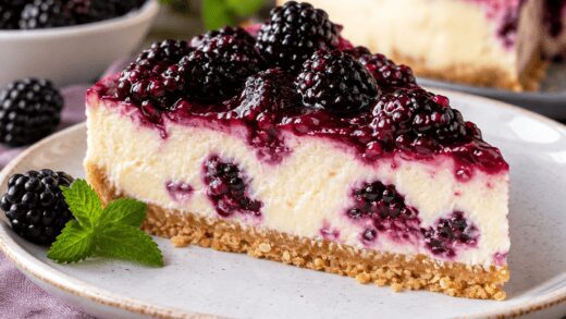 Dieser cremige Cheesecake mit Frischkäse, Joghurt und frischen Brombeeren ist ein einfaches und köstliches Dessert für jeden Anlass. Der knusprige Boden aus Butterkeksen und Haferflocken harmoniert perfekt mit der leichten Zitronennote der Creme und der natürlichen Süße von Honig. Durch die fruchtigen Brombeeren erhält der Kuchen eine erfrischende, leicht säuerliche Note, die ihn besonders sommerlich macht. Der Cheesecake wird ohne komplizierte Zutaten zubereitet und eignet sich ideal für Anfänger und alle, die ein schnelles, aber beeindruckendes Dessert suchen. Ob für Familie, Gäste oder als süße Belohnung zwischendurch – dieser Kuchen überzeugt durch seine cremige Konsistenz und den ausgewogenen Geschmack. Ein perfektes Rezept für alle, die einen fruchtigen, leichten Cheesecake mit Brombeeren rezept