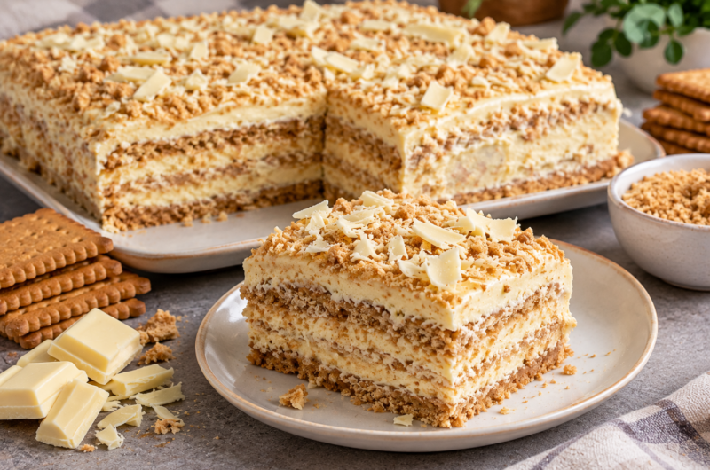 Butterkekskuchen mit weißer Schokolade Rezept